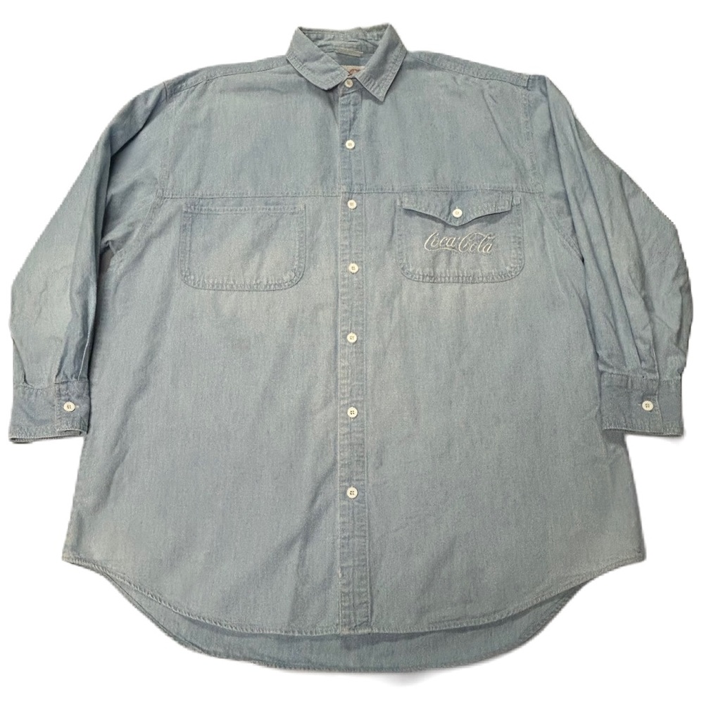 Vtg Coca Cola‎ Denim Shirt XL Button Up Cotton Embroidered Logo 90s Workwear